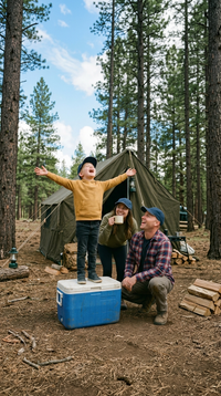 Navy — family at the campsite in matching Kindred Caps