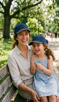 Navy — mum and daughter in matching navy Kindred Caps